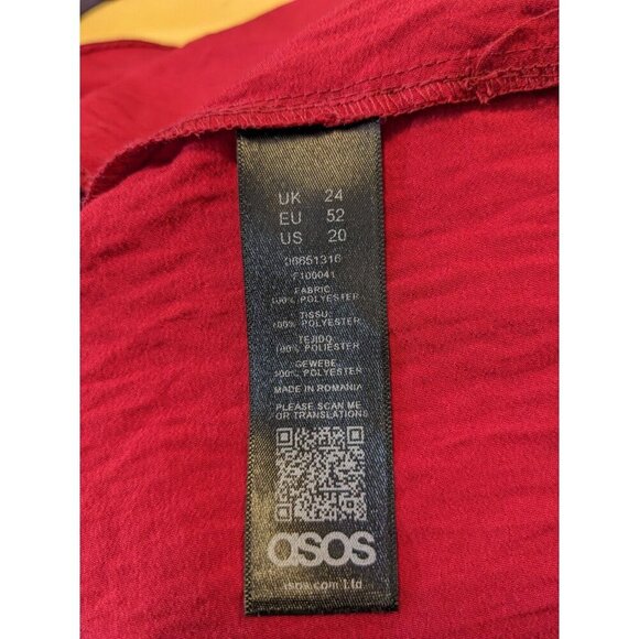 Womens Red Boxy Tee Shirt Plus Size 20 Ruffle Peplum Casual Top Crinkle Asos - Picture 6 of 7